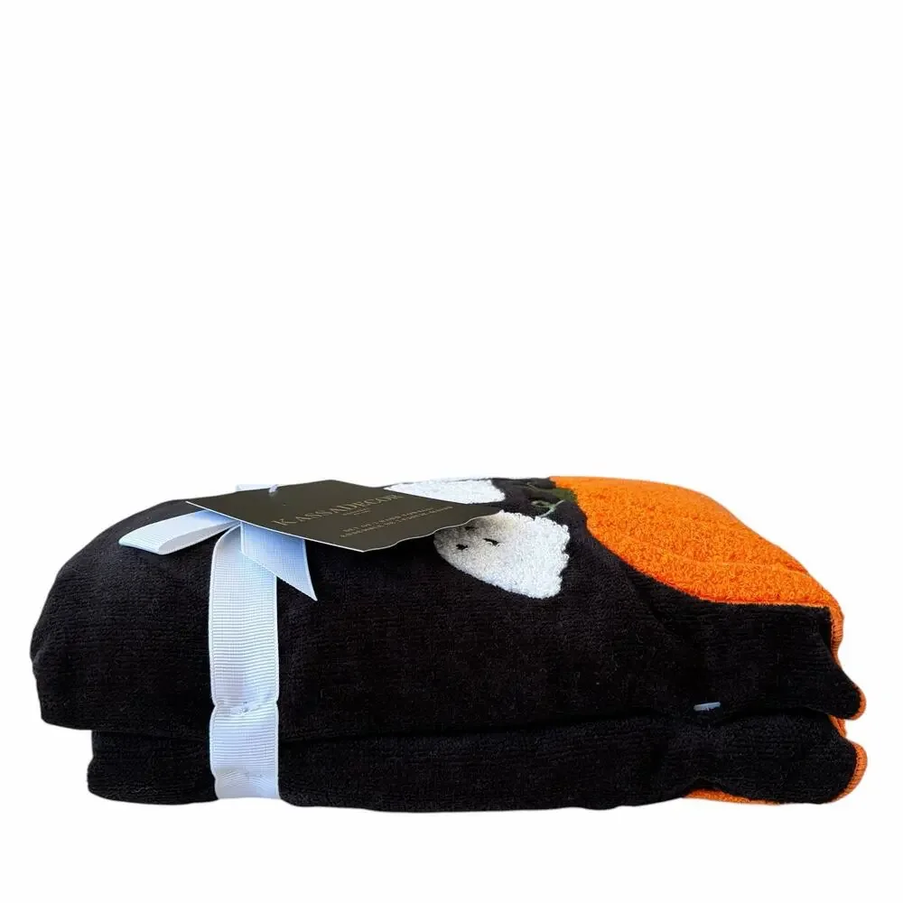 Kassadecor Embroidered Halloween Hand Towel Set of 2 Plush Pumpkins Ghost NEW